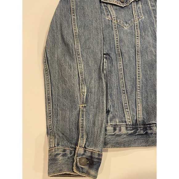 Levi's Premium Mens Blue Denim Button Jacket Pockets Size Large Big E Art Back - Picture 7 of 16